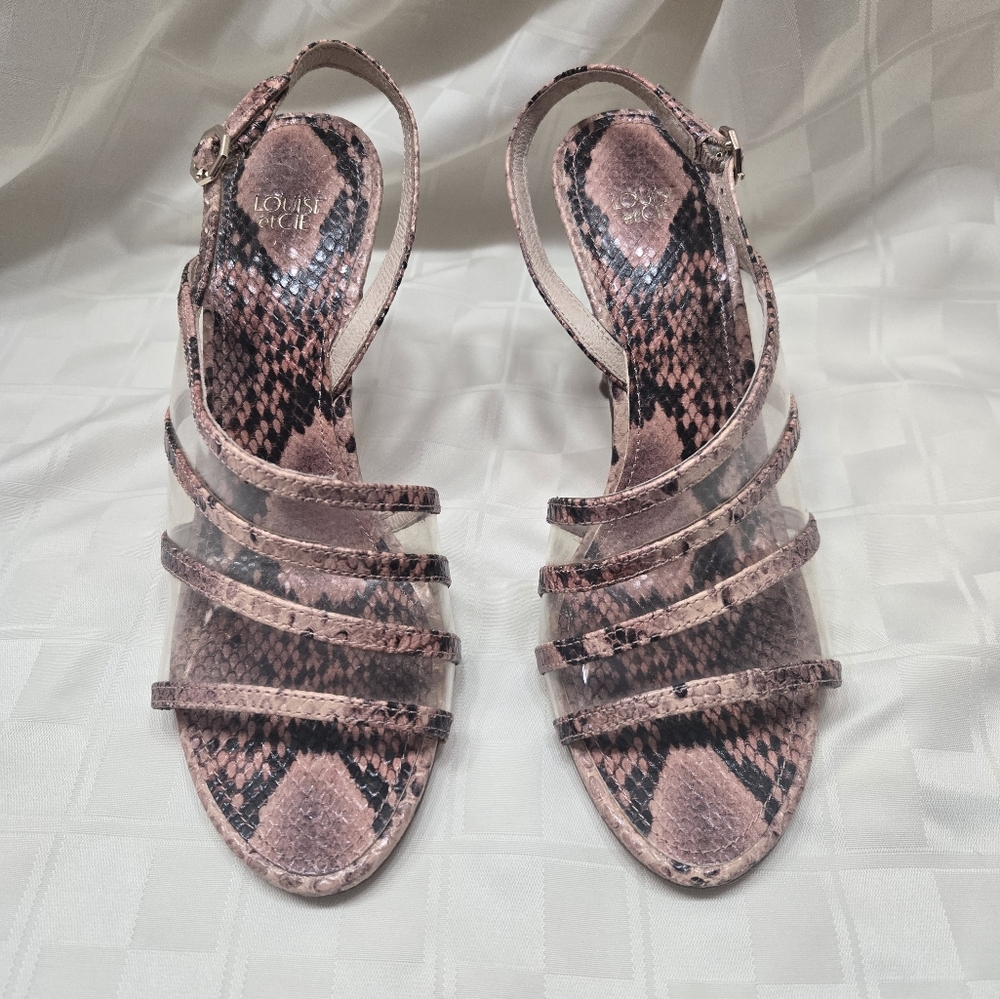 Louise el Ce Snakeskin Brown Strappy Sling Back Heels Size 7